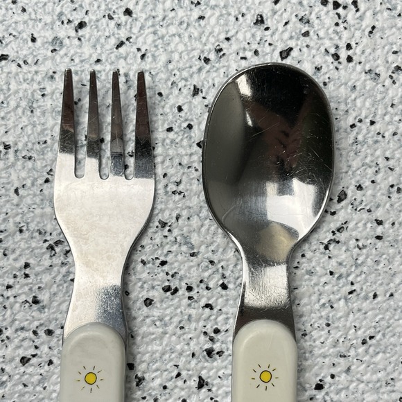 Vintage 80s Childrens Toddler Flatware‎ Spoon Fork Animals Panda Money Giraffe - Picture 3 of 5